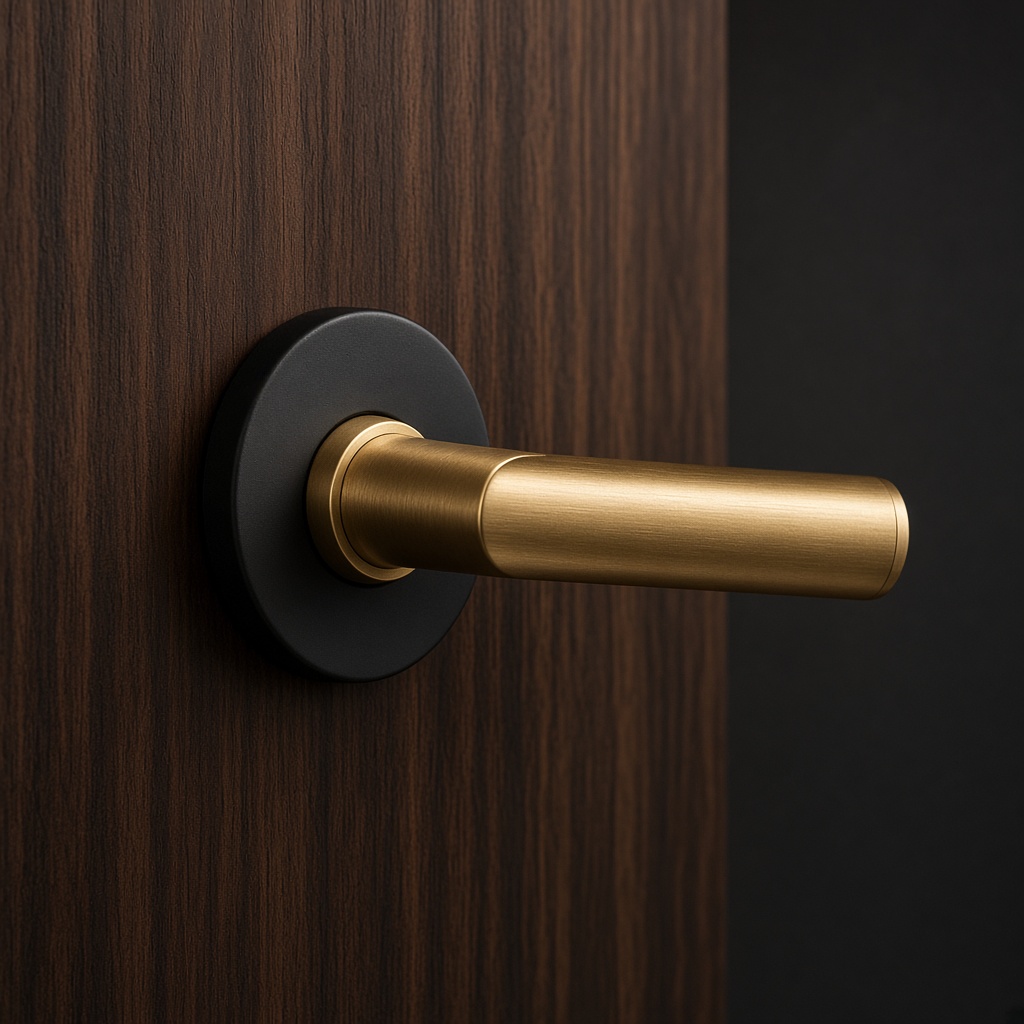 Brushed gold and black door lever